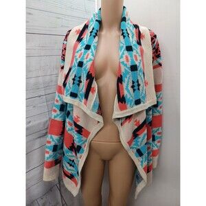 Moon Sweater Womens Crochet Cardigan Blue Red Black Open Front Long Sleeve  M